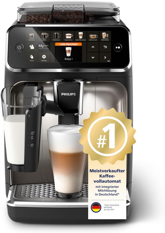 Series 5400 Fully Automatic Coffee Machine - LatteGo Milk System, 12 Coffee Specialities, Intuitive Display, 4 User Profiles, Chrome (EP5447/90)