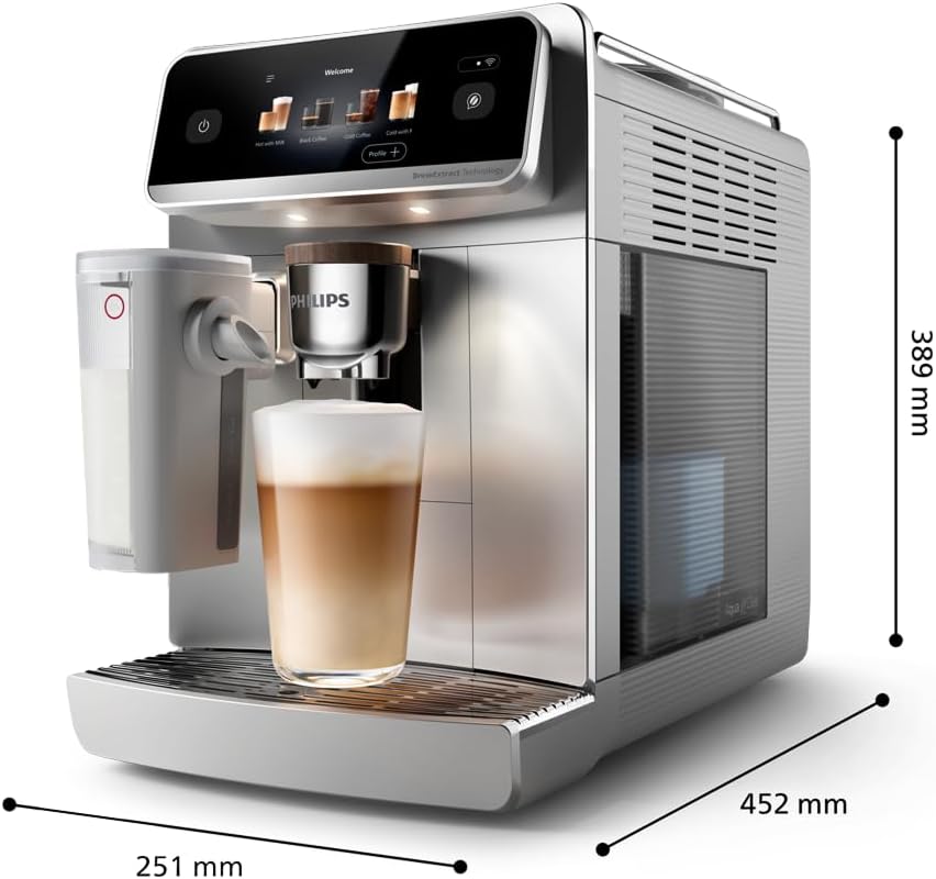 Series 5400 Fully Automatic Coffee Machine - LatteGo Milk System, 12 Coffee Specialities, Intuitive Display, 4 User Profiles, Chrome (EP5447/90)