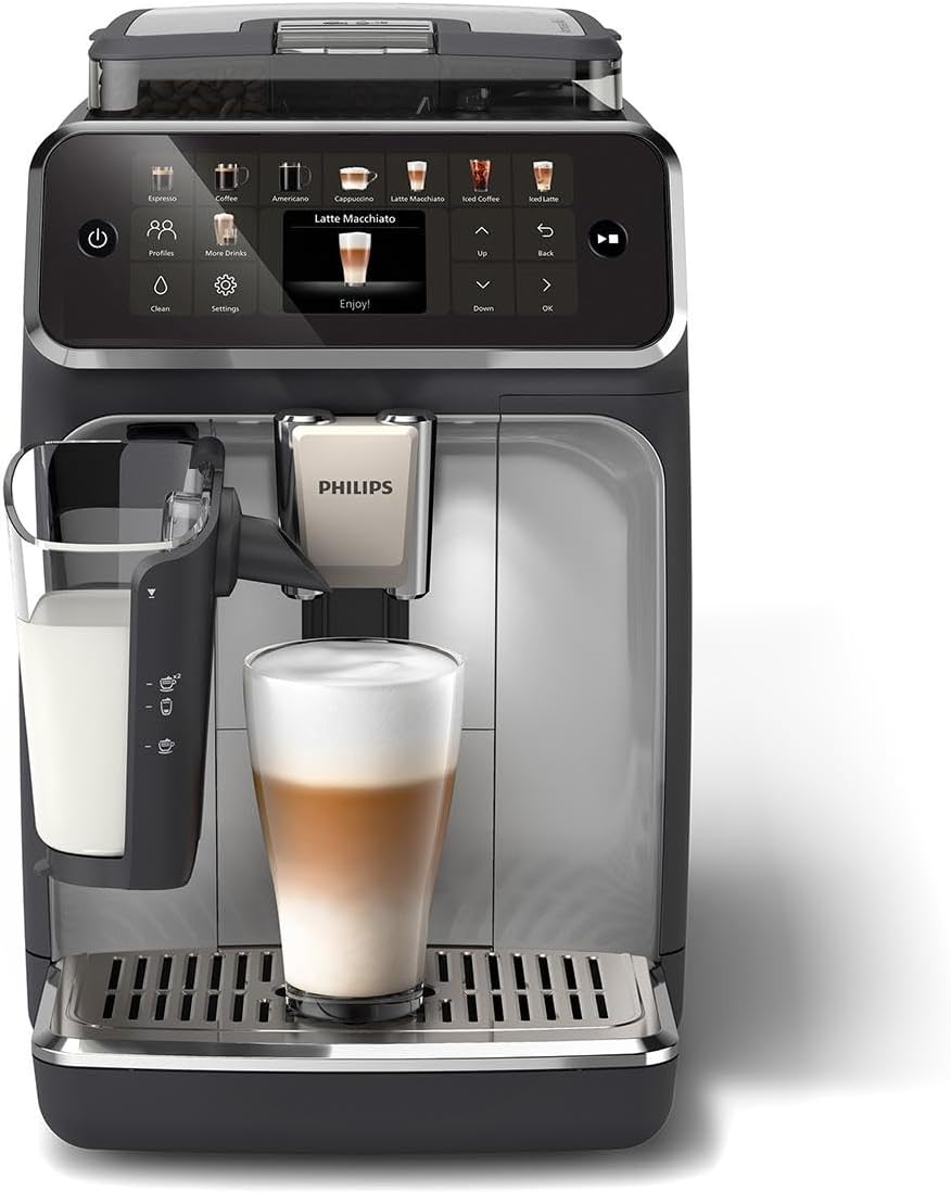 Series 5400 Fully Automatic Coffee Machine - LatteGo Milk System, 12 Coffee Specialities, Intuitive Display, 4 User Profiles, Chrome (EP5447/90)