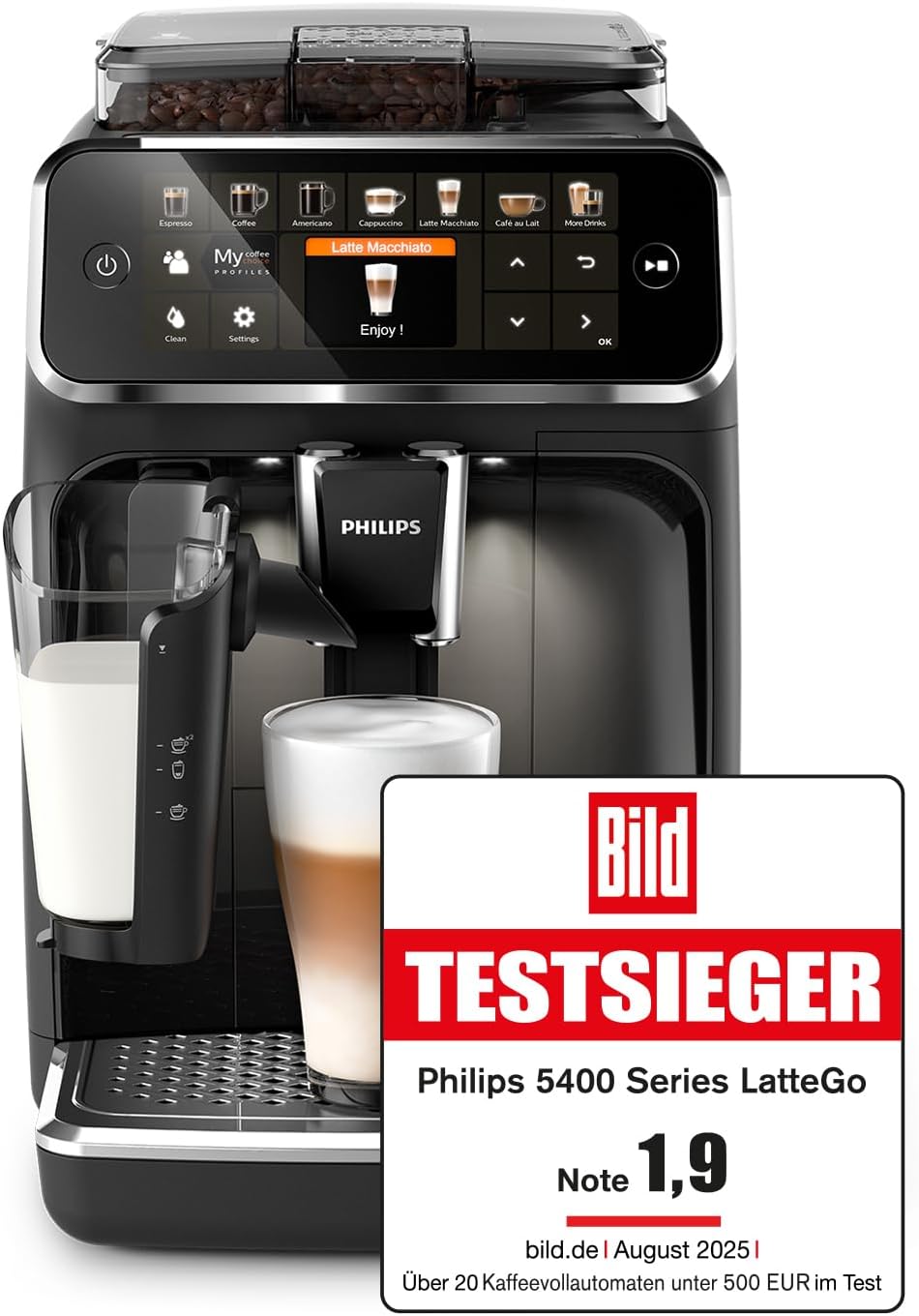 Series 5400 Fully Automatic Coffee Machine - LatteGo Milk System, 12 Coffee Specialities, Intuitive Display, 4 User Profiles, Chrome (EP5447/90)
