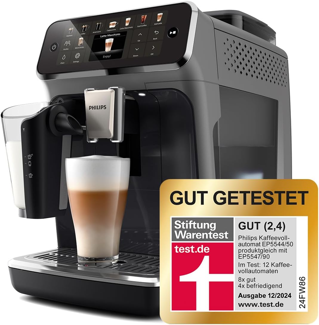 Series 5400 Fully Automatic Coffee Machine - LatteGo Milk System, 12 Coffee Specialities, Intuitive Display, 4 User Profiles, Chrome (EP5447/90)