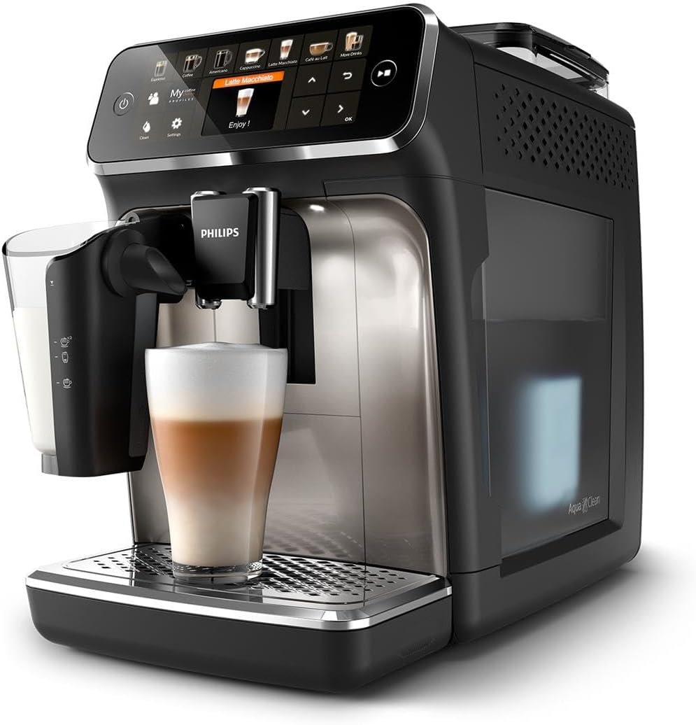 Series 5400 Fully Automatic Coffee Machine - LatteGo Milk System, 12 Coffee Specialities, Intuitive Display, 4 User Profiles, Chrome (EP5447/90)
